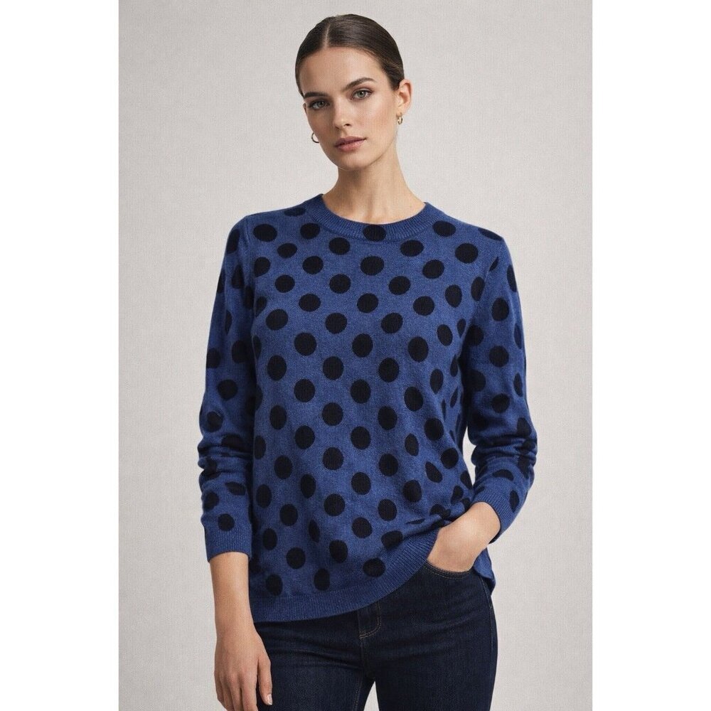 Hobbs London Blue Pok-a-dot Wool Cashmere Sweater Size medium